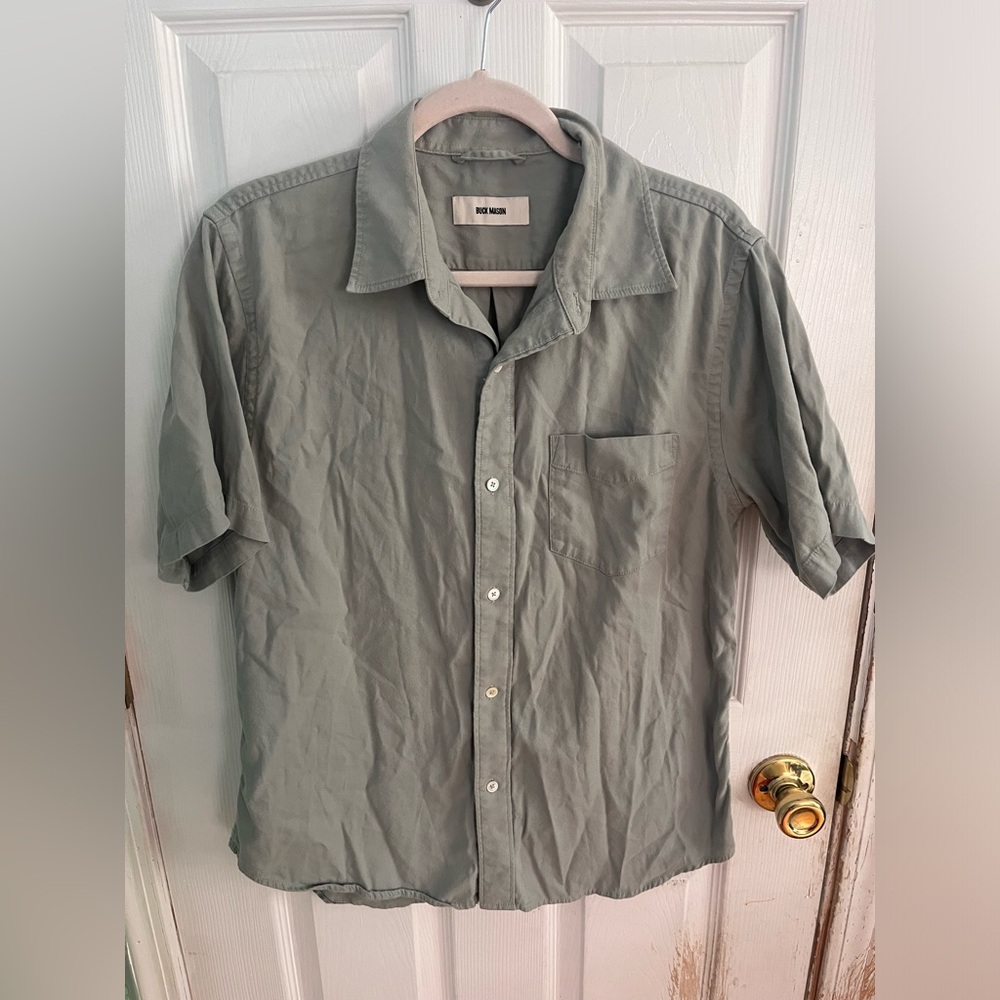 Buck Mason Light Sage Green Short Sleeve Button-Down Shirt